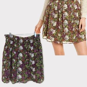 NEW Leyden Embroidered Floral Smocked Mini Skirt Black cream pink green Sz M